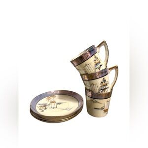 Takito Ogawa Demitasse Tea Cup & Saucer Set – Set of 3 - Mt. Fuji & Sailboats